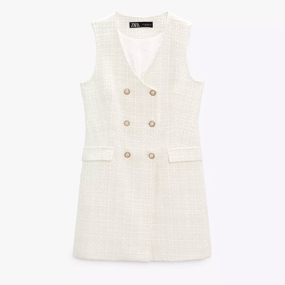 Zara Women's Cream Double-Breasted Mini Dress